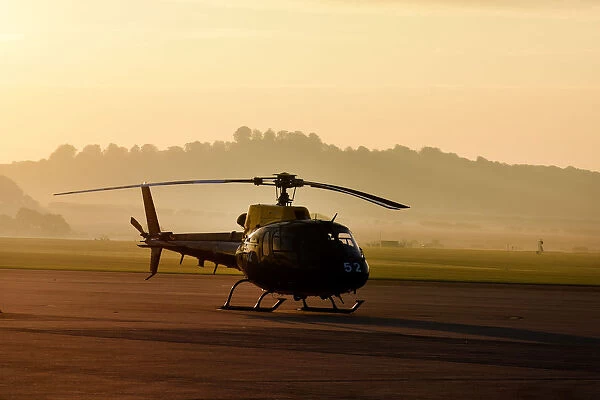 Army Air Corps Squirrel Helicopter shot at dawn on the airfield at Middle Wallop