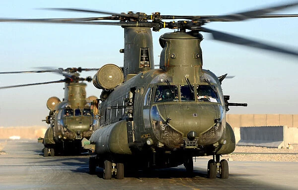 Chinook Helicopters Preparing for Take Off from Camp Bastion Airfield, Afghanistan