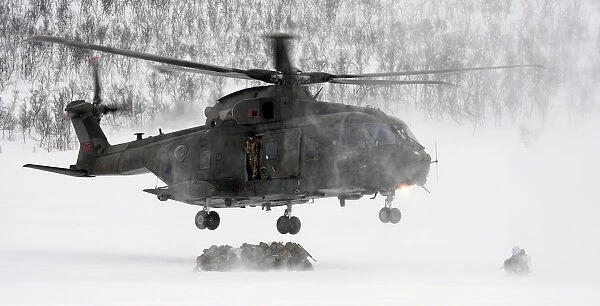 Commando Helicopter Force Merlin Mk3 helicopters on exercise in northern Norway