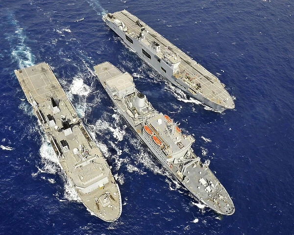 HMS Albion, RFA Fort Rosalie and HMS Ocean Conduct a Replenishment at Sea During