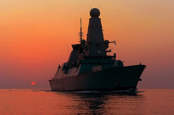 HMS Dragon at Sunset