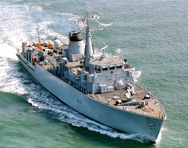 HMS Quorn is pictured as she departs from Portsmouth