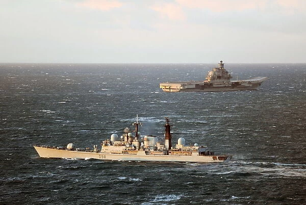 HMS York Shadws Russian Aircraft Carrier Admiral Kuznetsov off Scotland