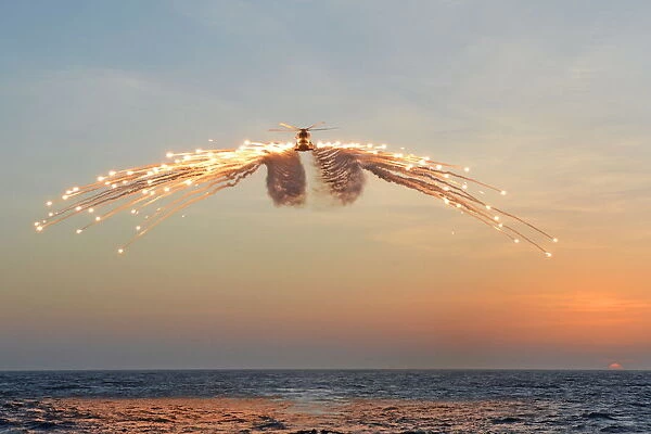 Merlin Helicopter Releasing Decoy Flares