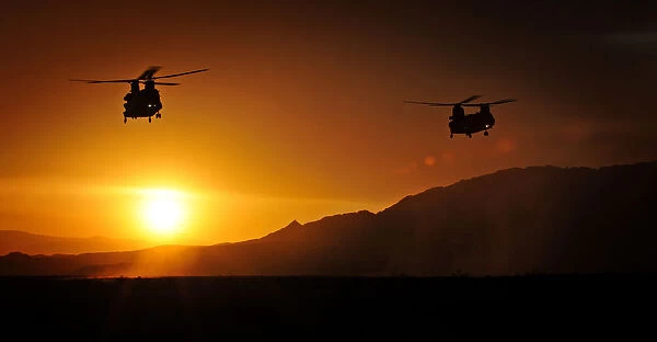 RAF Chinook Helicopters at Sunset