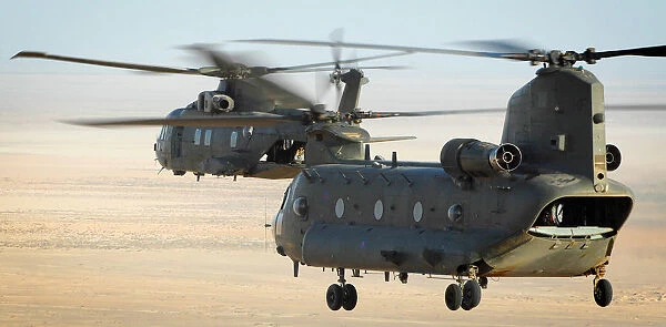 RAF Merlin and Chinook Helicopters During Exercise Desert Vortex in the Middle East