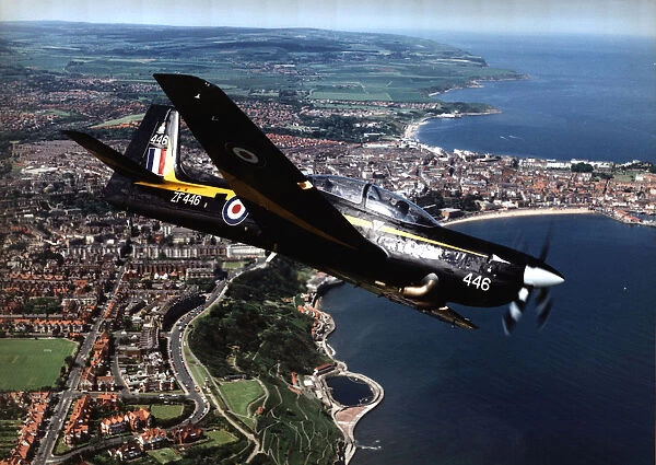 An RAF Tucano, is shown here flying over Scarborough North Yorkshire