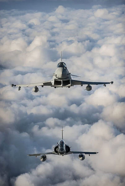 RAF Typhoon and French Mirage Flying together