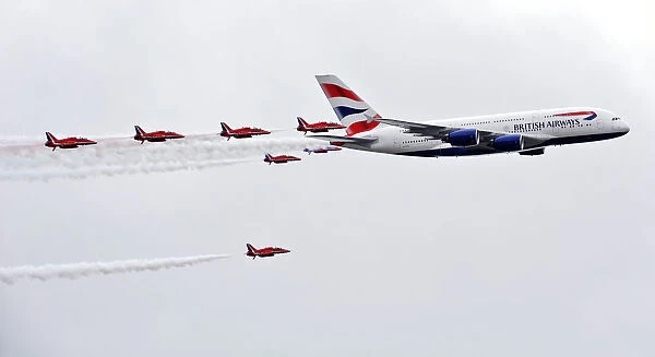 Red Arrows Accompanying British Airways A380