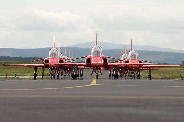 Red Arrows on runway at RAF Lossiemouth