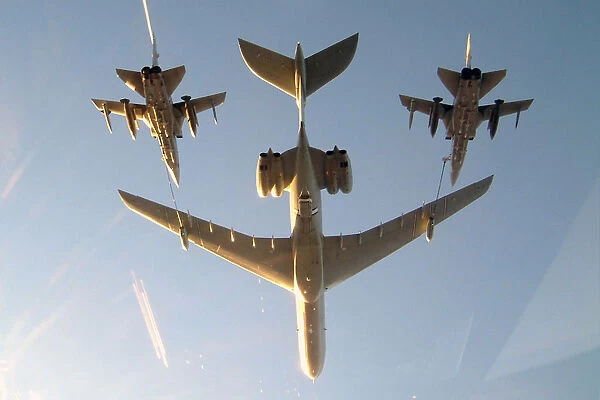 A Royal Air Force VC10, in the tanker role, carries out the air-to-air refuelling
