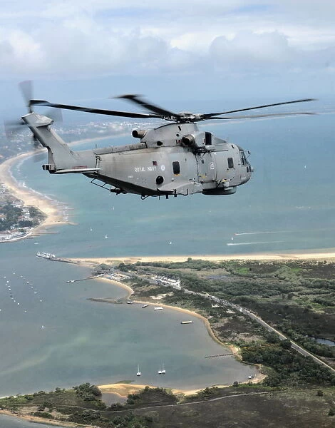 ROYAL NAVY Merlin Helicopter Flying Over South Coast of England