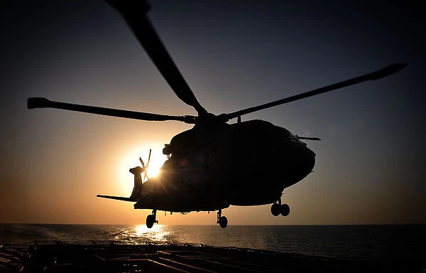 Royal Navy Merlin Helicopter Lands Onboard HMS Somerset Near Iraq