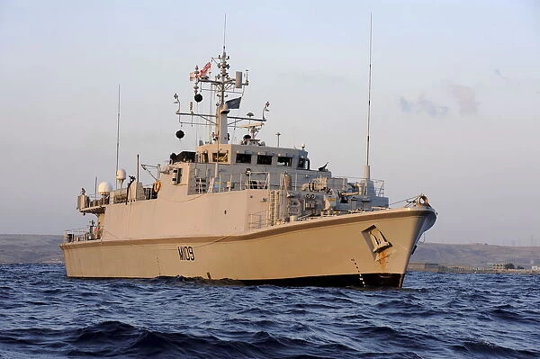 Royal Navy Sandown Class Mine Countermeasures Vessel HMS Bangor Operating near Tobruk