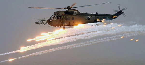 Royal Navy Sea King Mk 4 Helicopter Firing Decoy Flares in Afghanistan