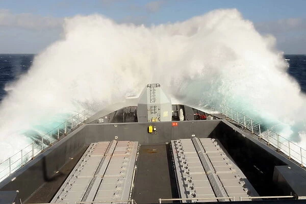 Royal Navy Ship in Rough Weather