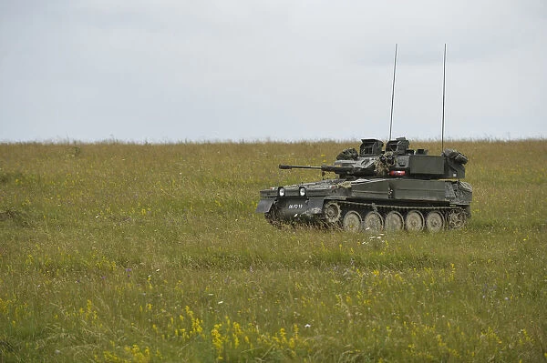 Scimitar armoured fighting vehicle on Salisbury Plain during Exercise Lion Strike