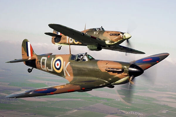 Spitfire P7350, flies alongside Hurricane LF363