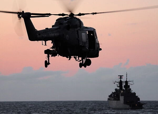 Stores Transfer by Lynx Helicopter to HMS Westminster off Libya