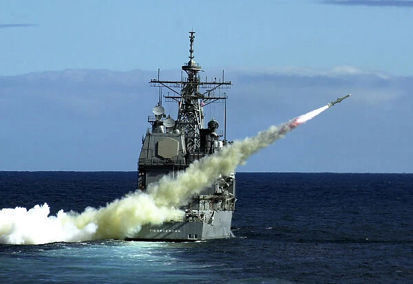 USS Ticonderoga Firing a Harpoon Missile