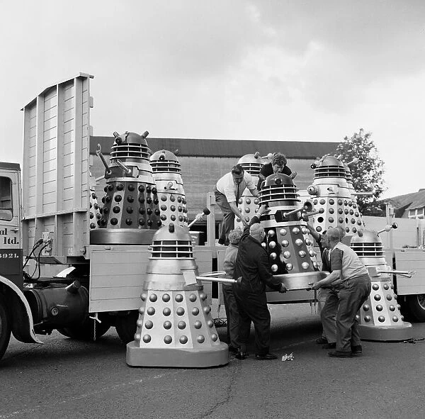 Lorry load of Daleks are prepared to be transported to the Cannes Film Festival via Dover