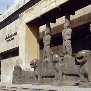 Basalt caryatids guarding the temple of Tell Halaf. Syria