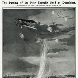 Burning of Zeppelin shed at Dusseldorf by G. H. Davis