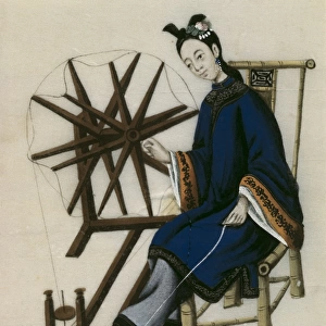 A Chinese Woman spinning, Qianlong Period (1736-96)