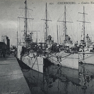Four French torpedo boats in Cherbourg Harbour, France