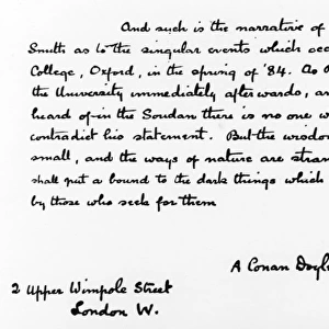 Handwriting sample: Arthur Conan Doyle, 1925