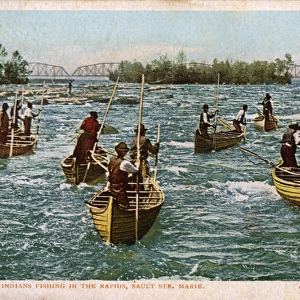 Indians fishing, Rapids, Sault Sainte Marie, Ontario, Canada