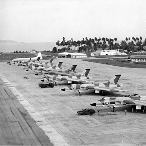 A line-up of Avro Vulcan B2s including XM645 XM649 and XM5