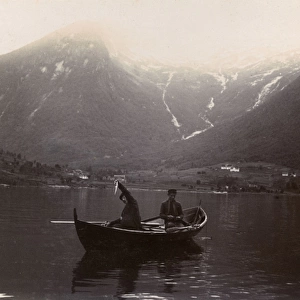 Two men fishing on the Esserfjord, Norway