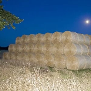 Circular Straw bales - under Moonlight - Norfolk - UK