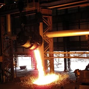 Molten steel slag being poured