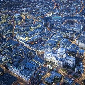 Aerial view over St. Pauls Cathedral, London, England