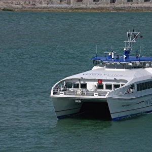 Wightlink ferry at sea, Portsmouth Harbour, Portsmouth, Hampshire, England, april