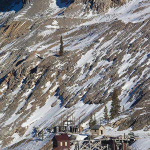 USA, Colorado, Monarch, ruins of the Madonna Mine, winter