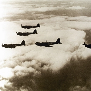 WORLD WAR II (1939-1945). A squad of British aircraft model SPITFIRE flying