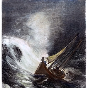 VERNE: AROUND THE WORLD. The Tankad├¿re tossed about in a typhoon off the coast of China: wood engraving after a drawing by L