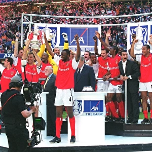 Arsenal's Tony Adams and Patrick Vieira Celebrate FA Cup Victory: Arsenal 2-0 Chelsea (AXA Final 2002, Millennium Stadium, Cardiff, Wales)
