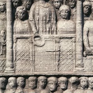 Byzantine art, Turkey, Istanbul, The Hippodrome of Constantinople, bas relief of the Obelisk of Theodosius, Detail representing the Roman Emperor Theodosius I among his court, awarding race winners