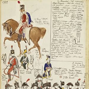 Military uniforms at the time of the Cisalpine Republic from 1801. Color plate by Cenni Quinto