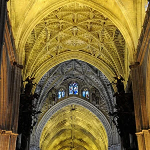 Gothic nave of the Cathedral of Seville, Andalusia, Spain