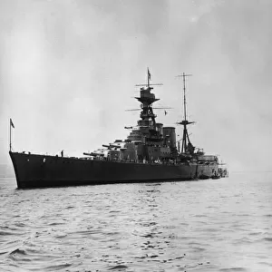 HMS Hood at Table Bay in Cape Town with the HMS Repulse behind