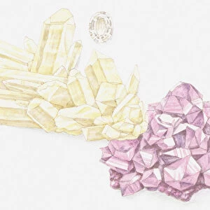 Illustration of quartz and cut quartz