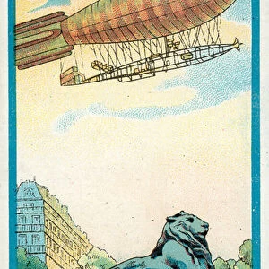 The airship Ville de Paris before its flight from Paris to Verdun on 15 January 1908 (chromolitho)