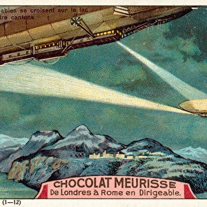 Two airships passing each other over Lake Lucerne (chromolitho)