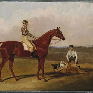 Barefoot, the Racehorse, with a Jockey Up and a Groom, 1835 (oil on canvas)