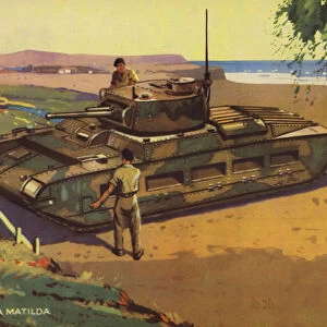 British Matilda II infantry tank, World War II (colour litho)